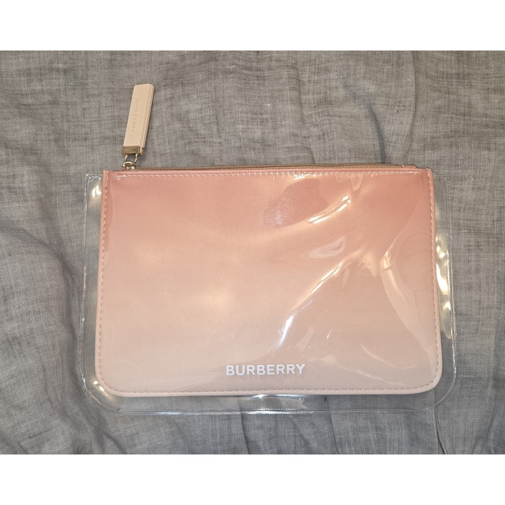 BURBERRY POUCH BAG OMBRE MAKEUP BAG TOILETRY COSMETIC CASE CLEAR PEACH NWOT